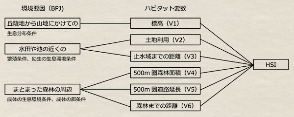 BPJによる生息条件とハビタット変数の関係 BPJによる生息条件とハビタット変数の関係